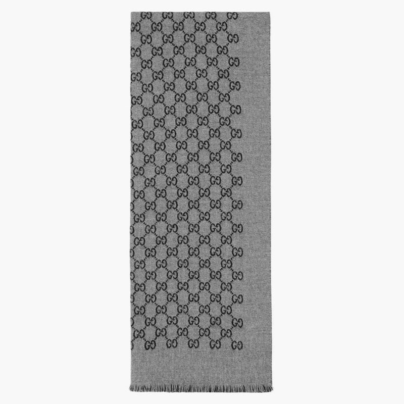 Gucci Double Jacquard GG Wool Scarf Dark Grey/Black