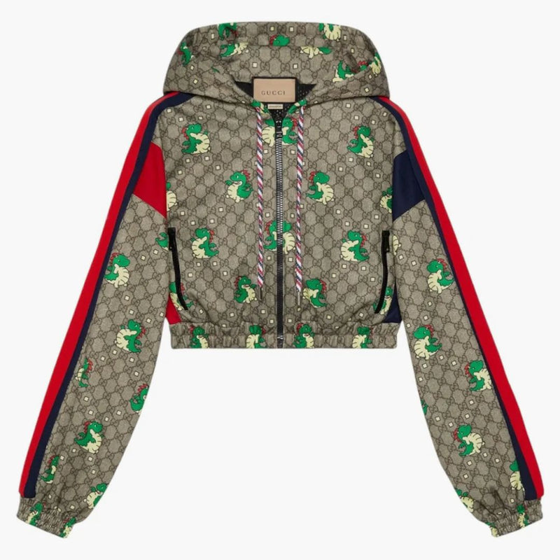 Gucci Dragon Print Cropped Jersey Jacket (women's) Ebony