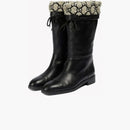 Gucci Drawstring Knee High Boots Black Beige (Women's)