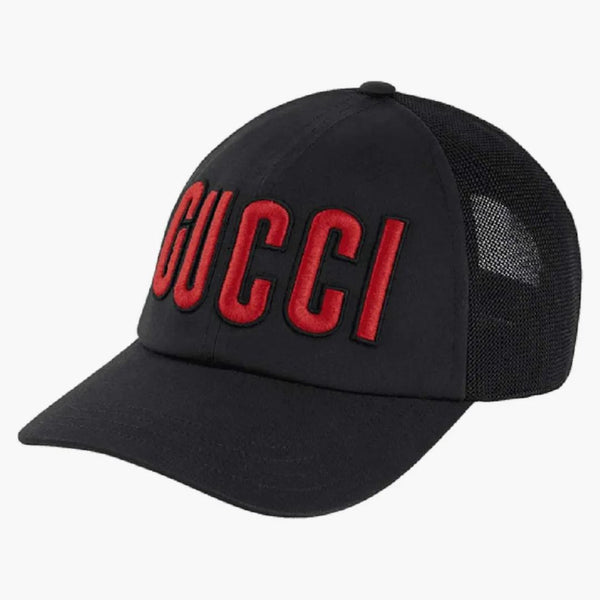 Gucci broderad logotyp baseball cap svart/röd