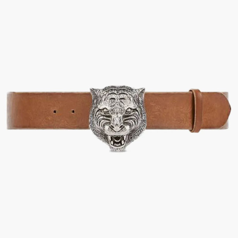 Cintura in pelle con fibbia d'argento con fibbia d'argento Feline Gucci 1,5 "W.
