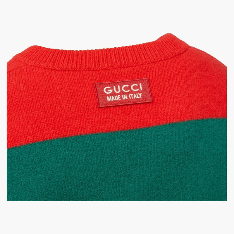 Maglione a strisce in lana in filo gucci rosso/verde