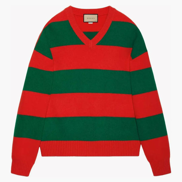 Maglione a strisce in lana in filo gucci rosso/verde