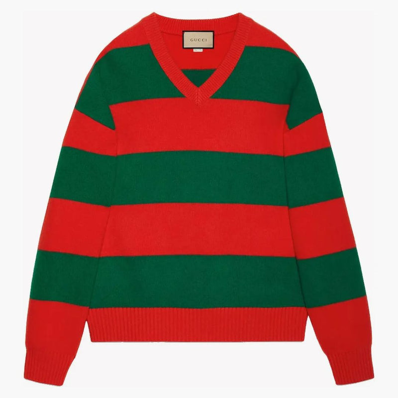 Maglione a strisce in lana in filo gucci rosso/verde