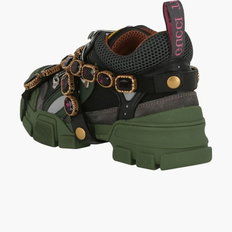 Gucci Flashtrek Sega Green Lovebable Crystal (Women's)