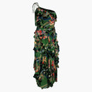 Gucci Floral Check-print Ruffled Silk-crepe Dress Green Black