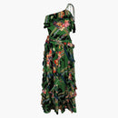 Gucci Floral Check-print Ruffled Silk-crepe Dress Green Black