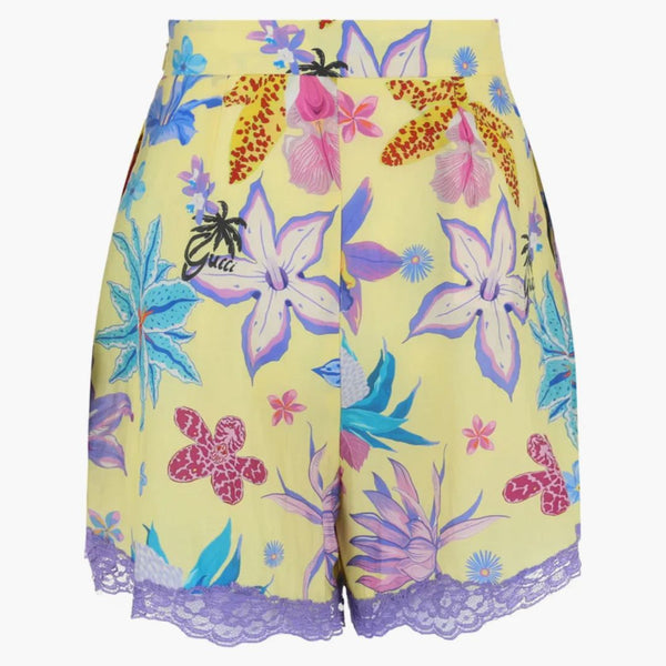 Gucci Floral Print Lace Shorts Bright Yellow