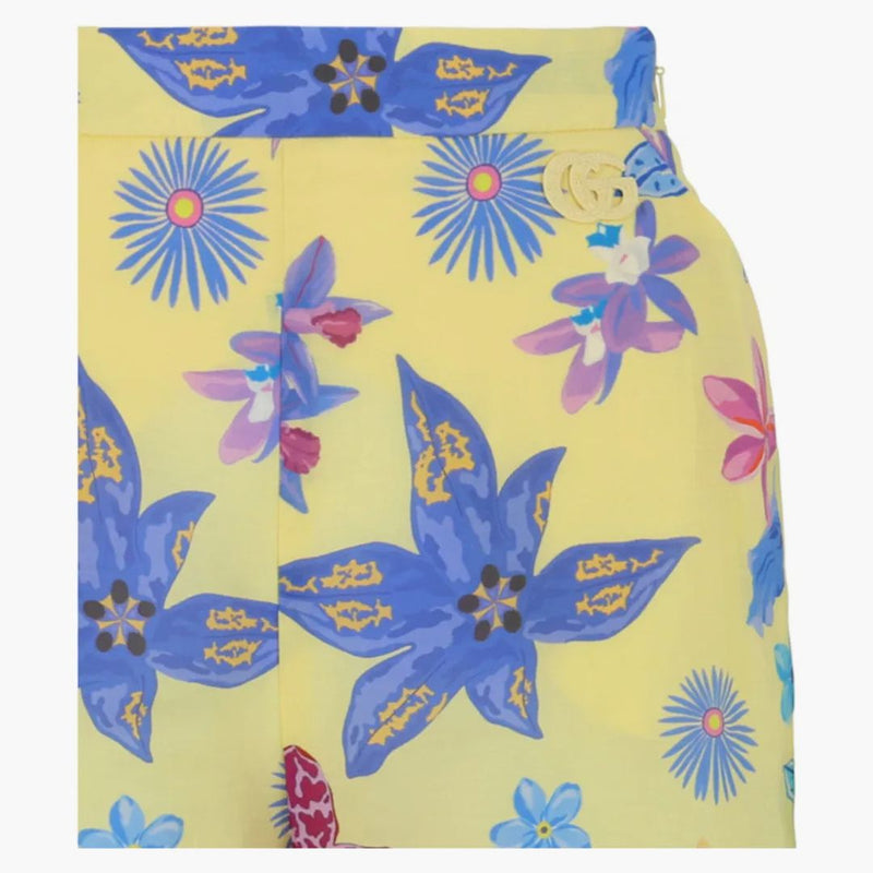Gucci Floral Print Lace Shorts Bright Yellow