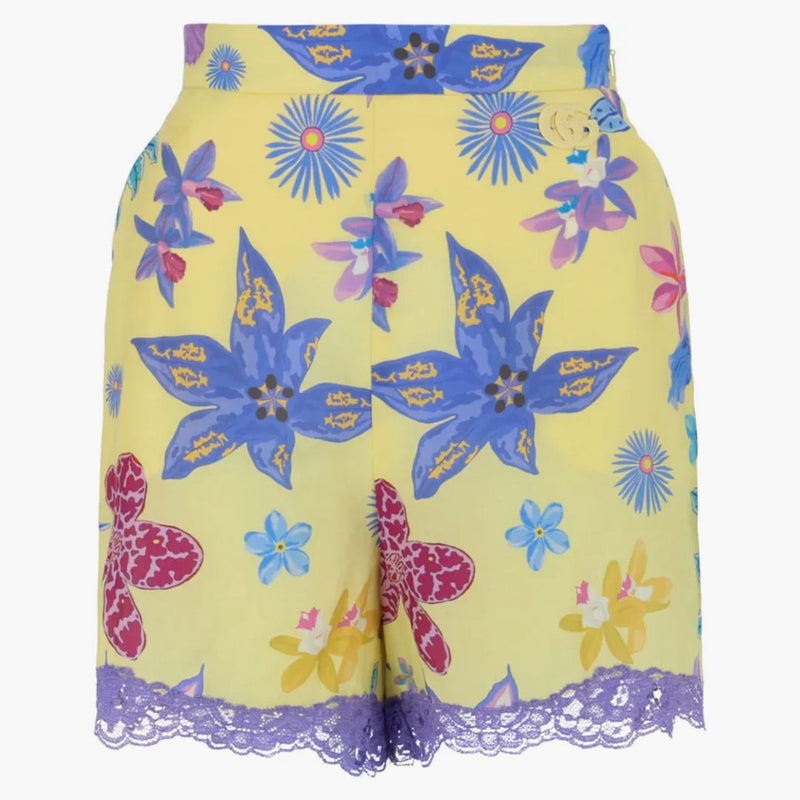Gucci Floral Print Lace Shorts Bright Yellow