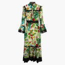 Gucci Floral-Print Lace-Trim Muslin Dress Multi