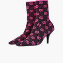 Gucci GG 75 mm pletená kotníková boty černá fluorescenční růžová textilie