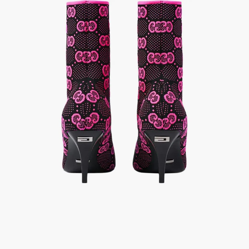 Gucci GG 75mm Knit Ankle Boots Black Fluorescent Pink Fabric