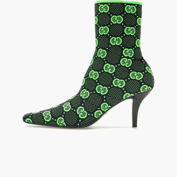 Gucci GG 75mm Knit Ankle Boots Black Fluorescent Yellow Fabric