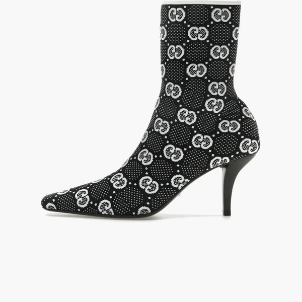 Gucci Gg 75mm Knit Ankle Boots Black White Fabric