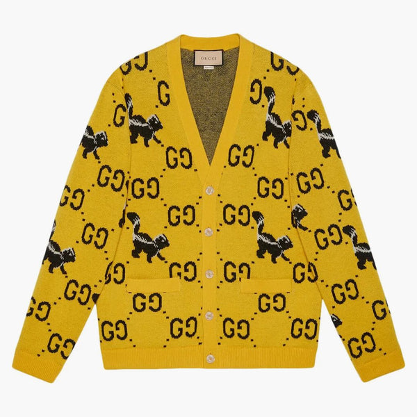 Gucci GG i Skunk Jacquard wełniany wełniany kardigan żółty/czarny