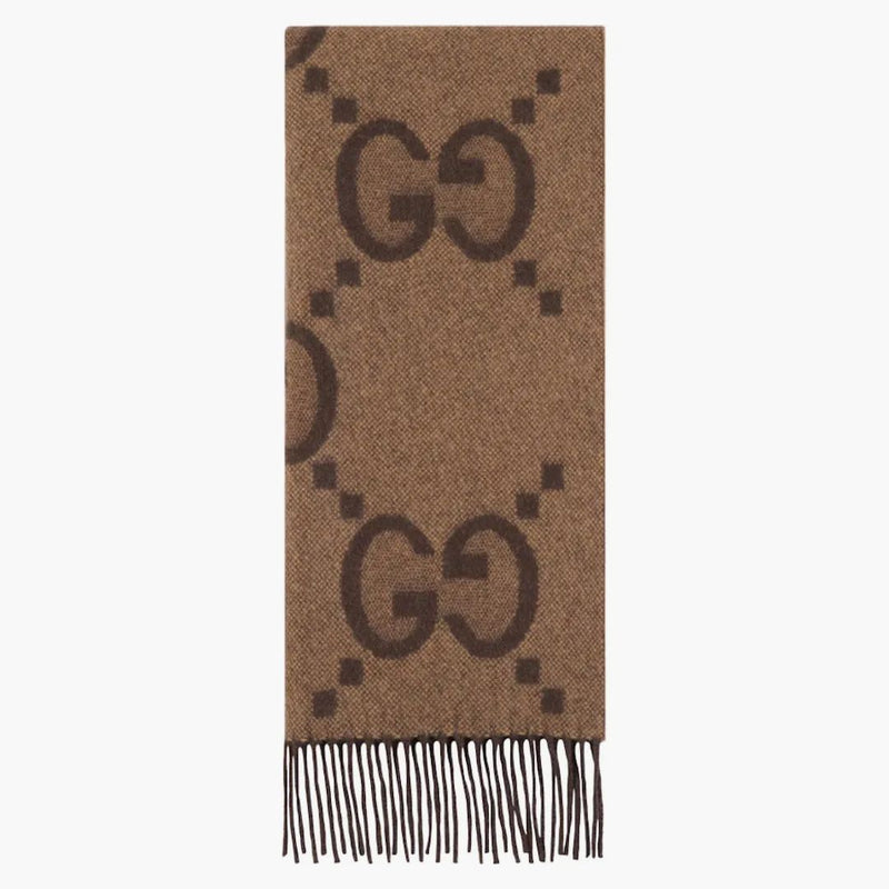 Gucci gg cashmere jacquard sciarf beige/marrone scuro