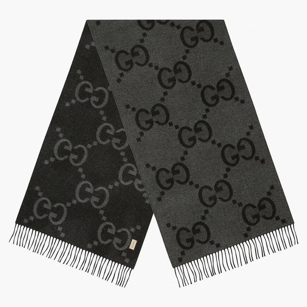 Gucci GG Cashmere Jacquard Scarf Dark Grey/Black