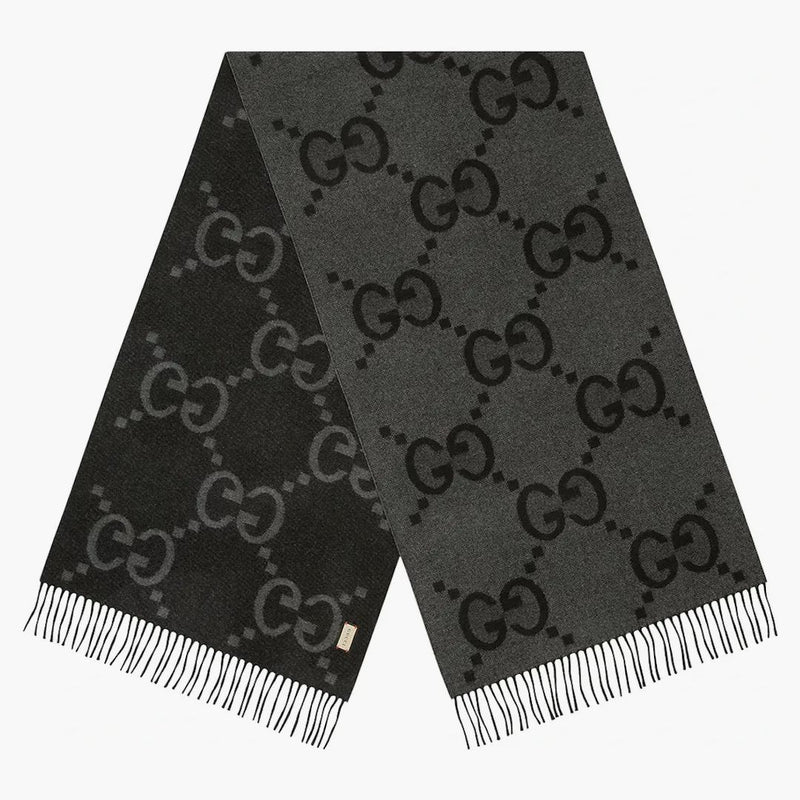 Gucci gg cashmere jacquard sciarf scuro grigio/nero
