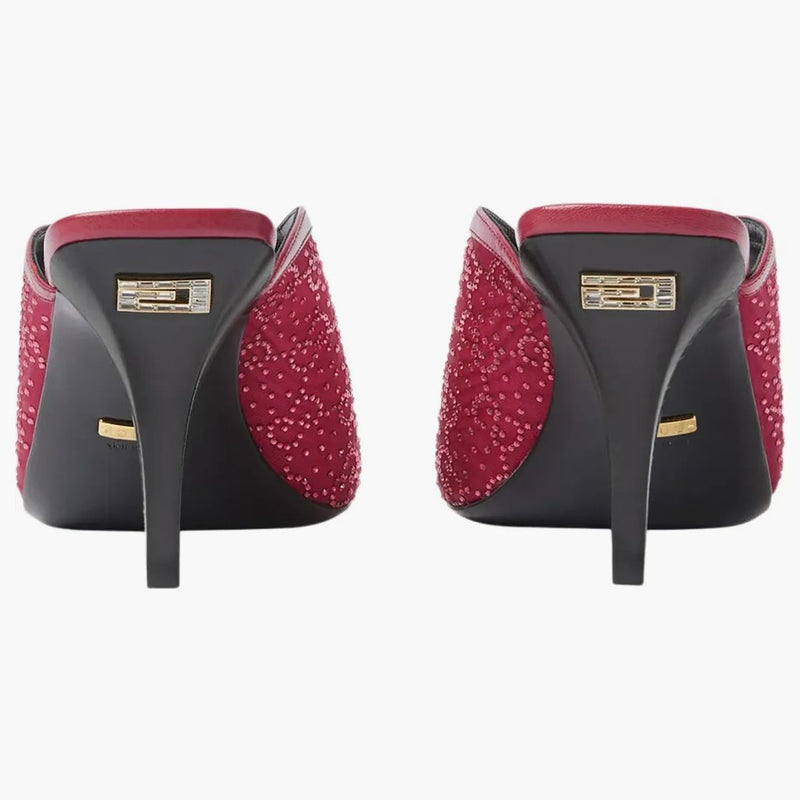 Gucci Gg Crystal 75mm Heeled Sandal Cherry Red Moire Fabric