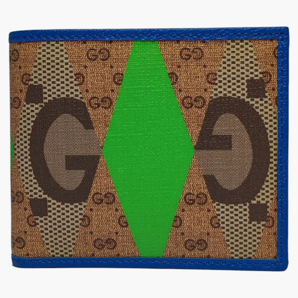 Gucci Gg Diamond Print Bifold Wallet Beige/green/blue