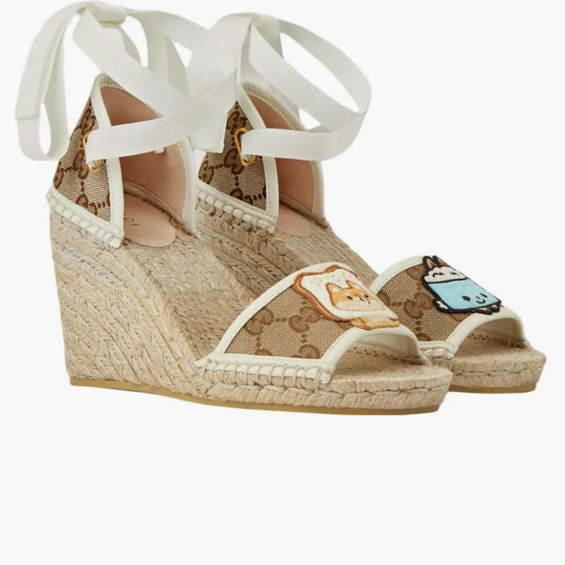 Gucci Gg Espadrille With Patch Beige White (women's)