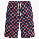 Gucci GG Hexagon Silk Crepe Shorts Blue/Ivory/Red