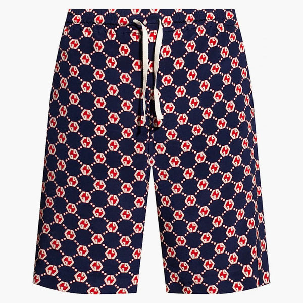 Gucci GG Hexagon Silk Crepe Shorts Blue/Ivory/Red