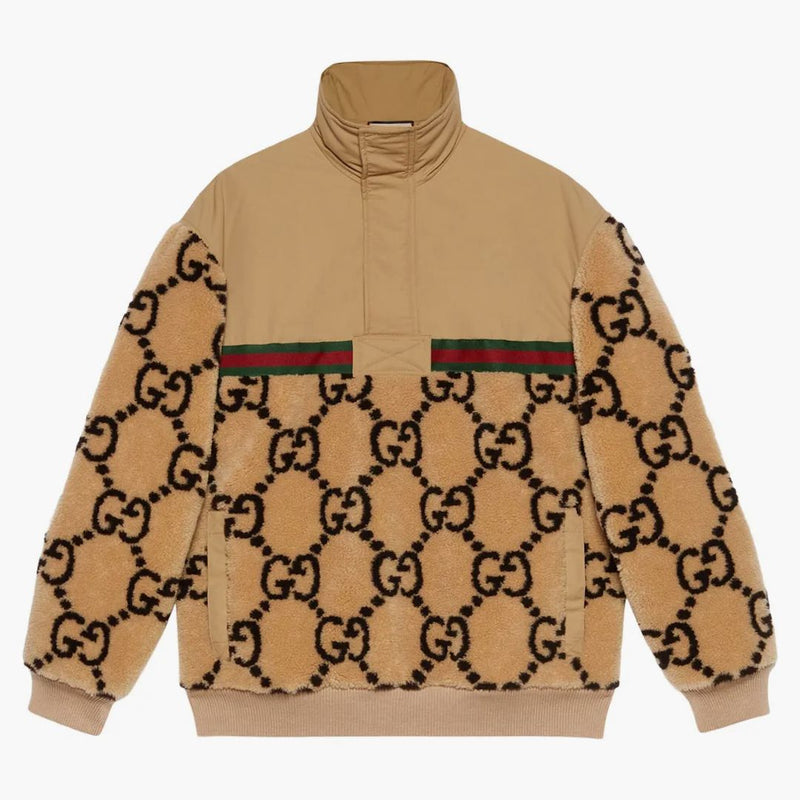 GUCCI GG Jacquard Oversized Half-Zip Wool Jacket Beige/Ebony/Green/Red