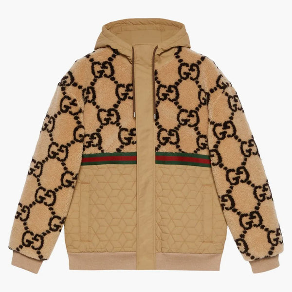 Gucci GG Jacquard Oversized Hooded Wool Jacket Beige/Ebony/Green/Red