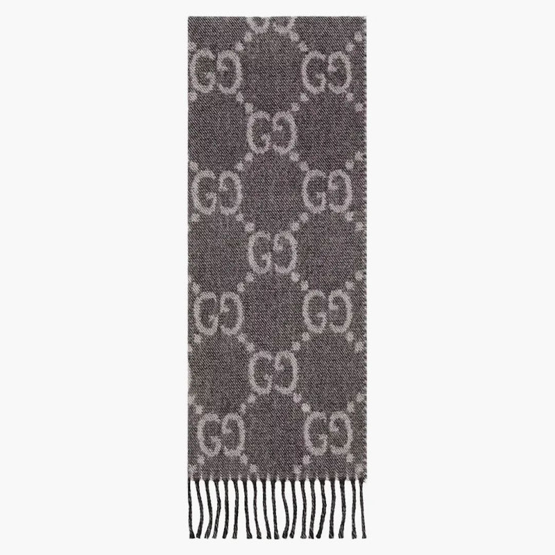 Gucci GG Jacquard Wzór dzianinowy z frędzlami szary/czarny