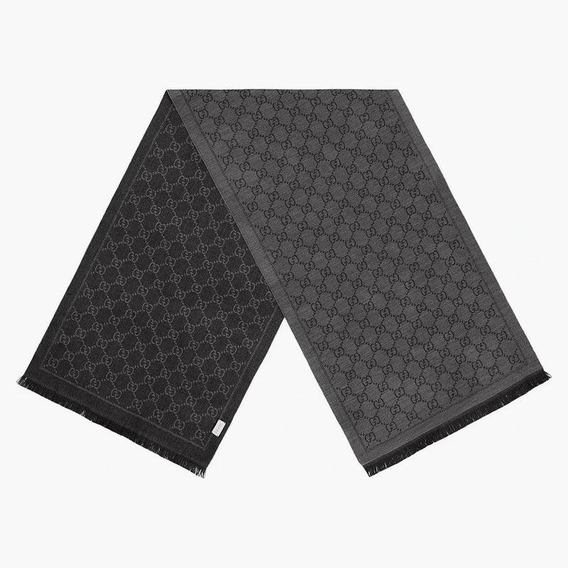 Gucci GG Jacquard Pattern Knitted Scarf Gray