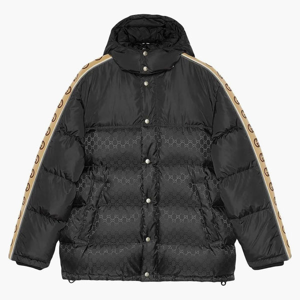 Gucci GG Jacquard Tape Sleeve Down Jacket Black