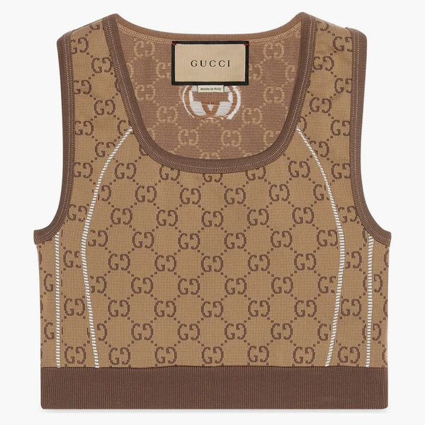 Gucci gg koszulka jacquard crop top beż