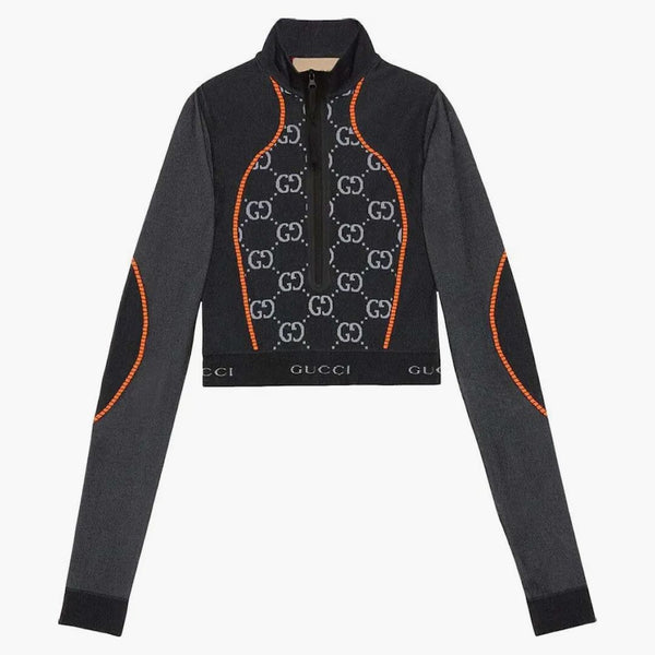 Gucci Gg Jersey Jacquard Cropped Top Black/orange