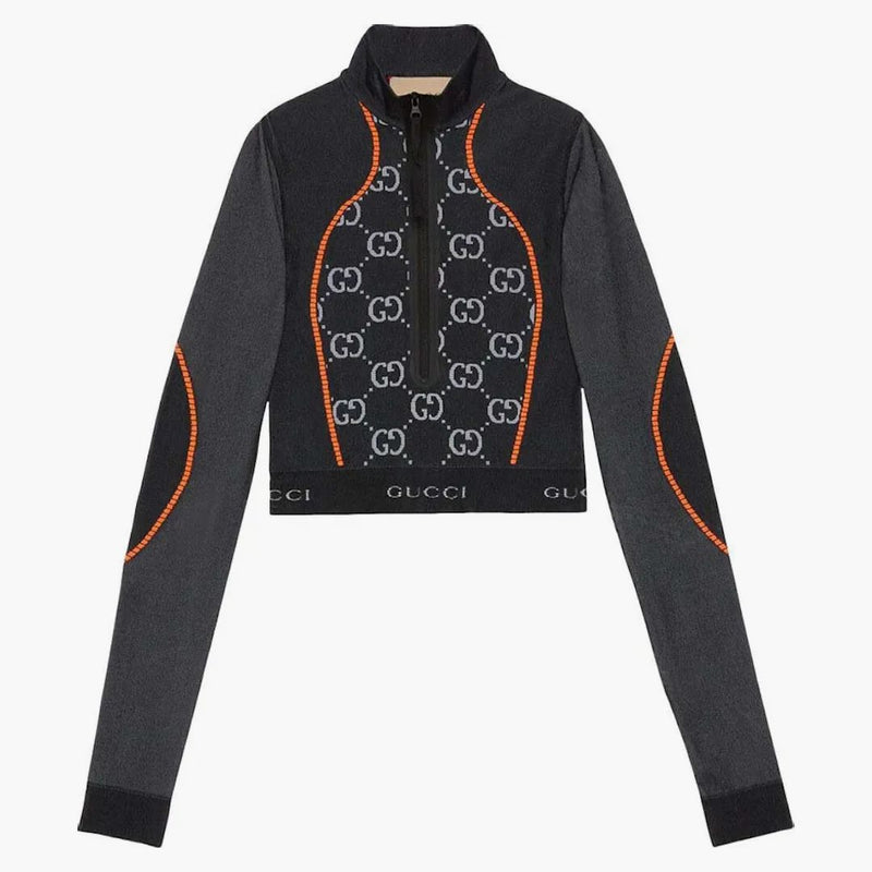 Gucci Gg Jersey Jacquard Cropped Top Black/orange