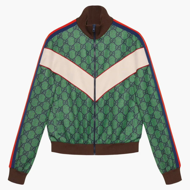 Gucci Gg Jersey Zip Jacket With Web Green/dark Blue