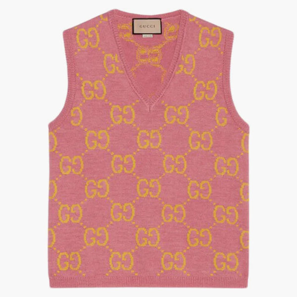Gucci Gg Knitted Wool Vest Pink/yellow