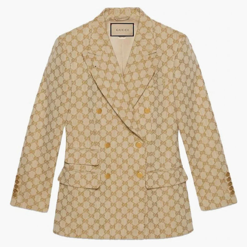 Gucci Gg Linen Cotton Jacquard Jacket Beige
