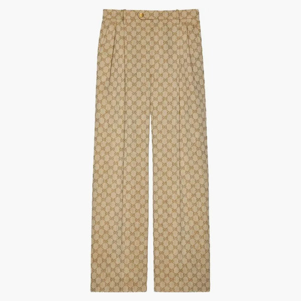 Gucci Gg Linen Cotton Jacquard Trousers Beige