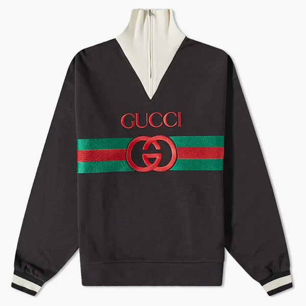 Gucci GG Logo Quarter-Zip Sweatshirt Navy/Multi
