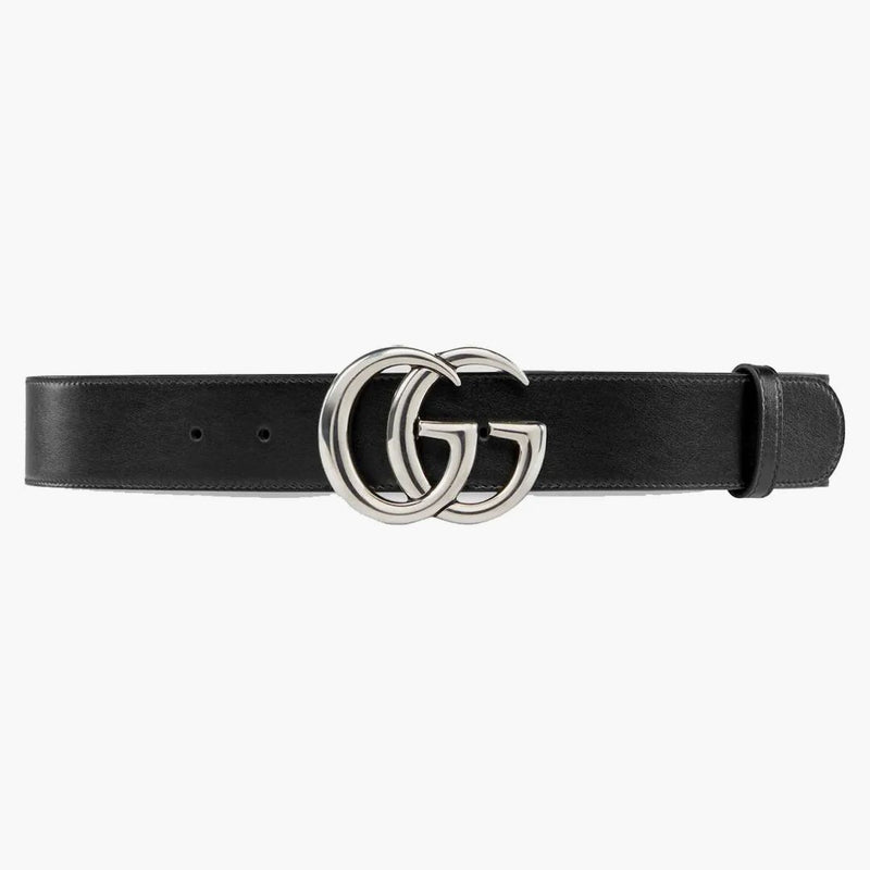 Gucci GG Marmont Belt Palladium-Toned Buckle 1.5 Width Black