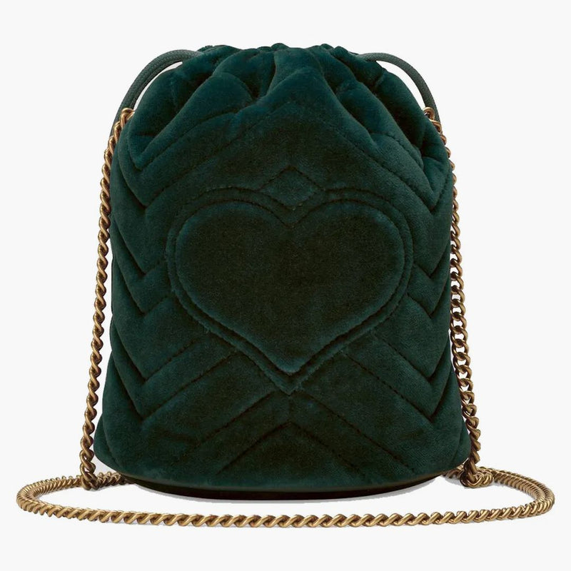 Gucci GG Marmont Bucket Bag Velvet Mini Dark Green