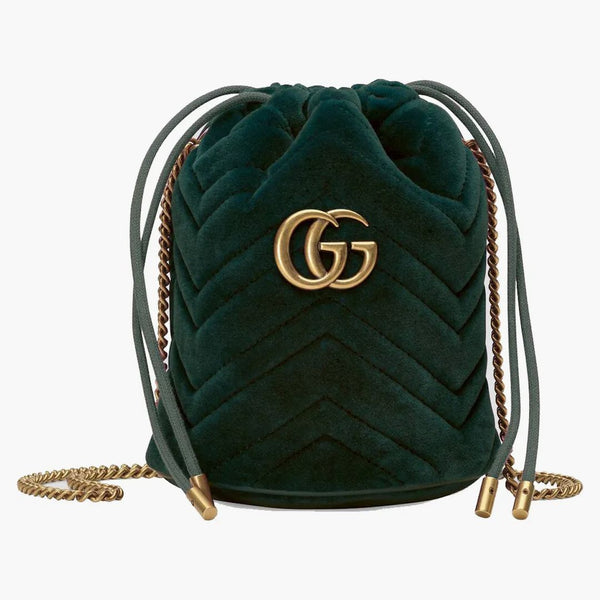 Gucci GG Marmont Bucket Bag Velvet Mini Dark Green