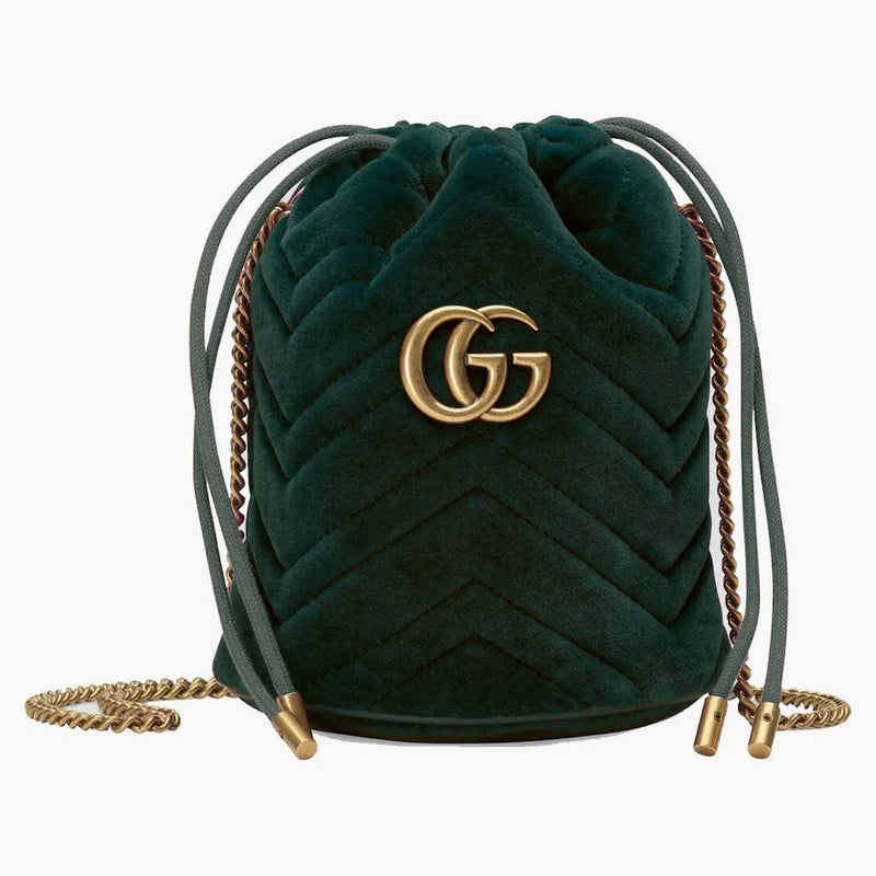 Gucci GG Marmont Bucket Bag Velvet Mini Dark Green