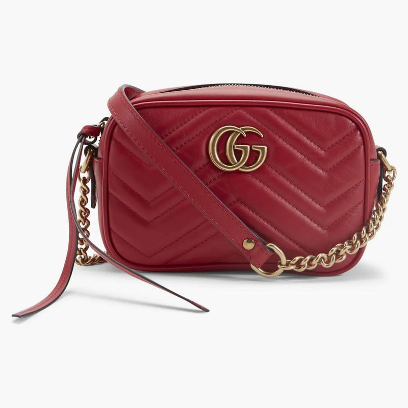 Gucci Gg Marmont Camera Bag Matelasse Mini Hibiscus Red