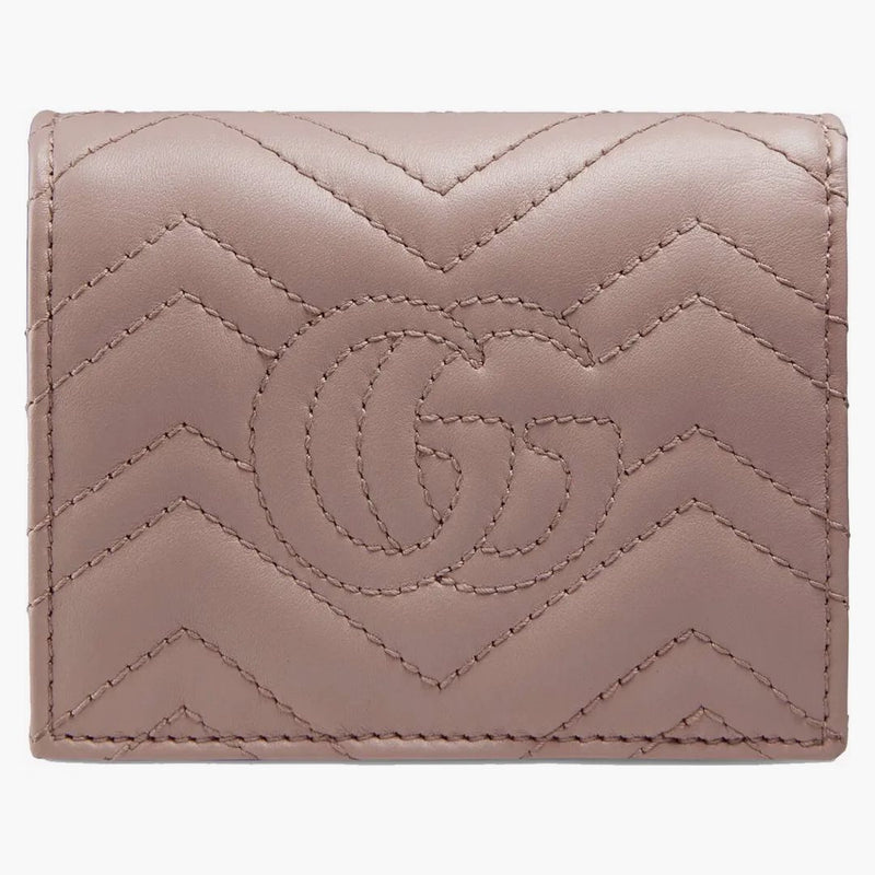 Gucci Marmont GG Card Case Wallet Matelasse Dusty Pink