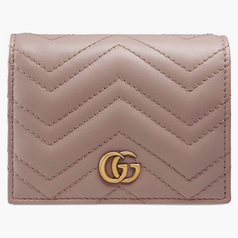Gucci Marmont GG Card Case Wallet Matelasse Dusty Pink