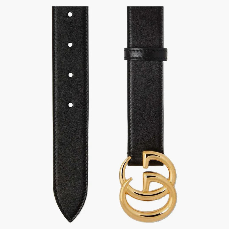 Cinturón de cuero Marmont Gucci GG con hebilla brillante 1 ancho negro