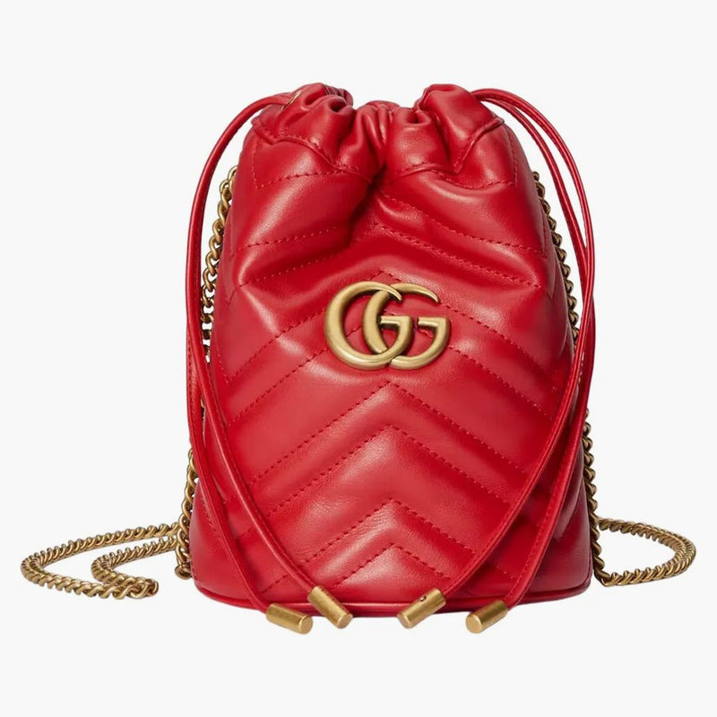 Gucci Gg Marmont Matelasse Mini Bucket Bag Red